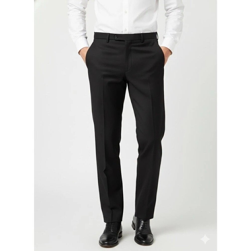 JB Britches Men's 30x34 Black Wool Blend Flat Front Dress Pants G1866